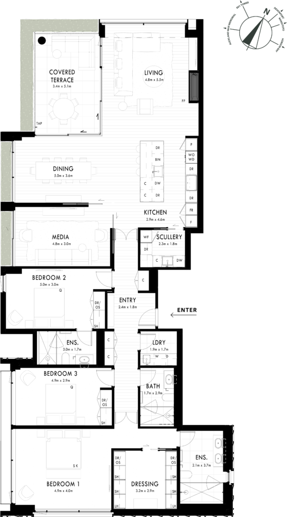 Floor Plan - Apartment 101 - One Saint Stephens, Parnell, Auckland