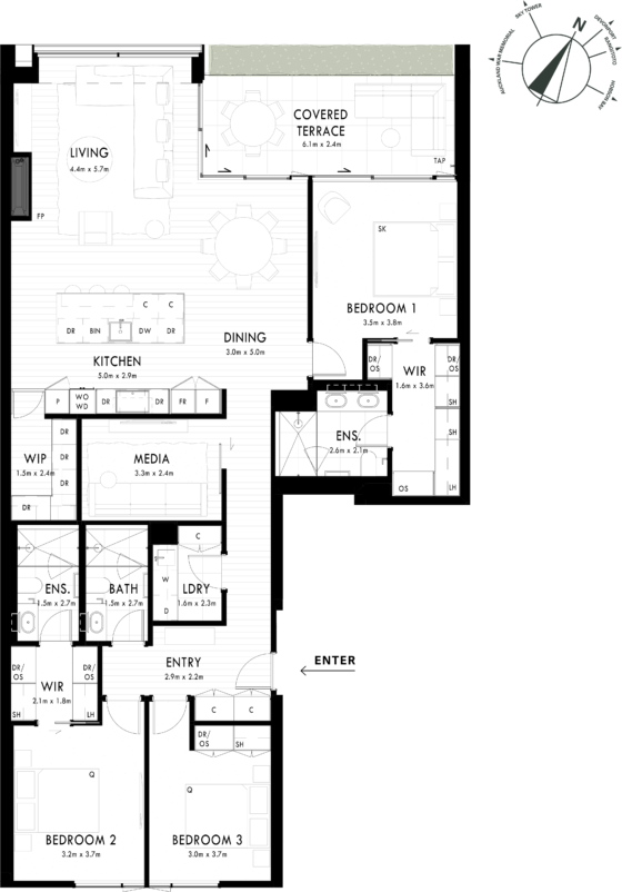 Floor Plan - Apartment 103 - One Saint Stephens, Parnell, Auckland