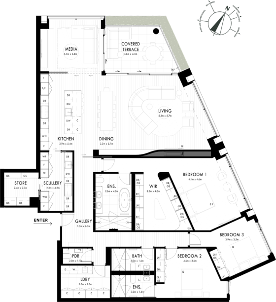 Floor Plan - Apartment 104 - One Saint Stephens, Parnell, Auckland