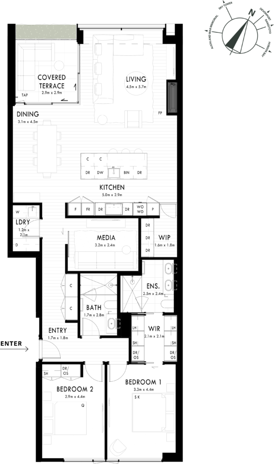 Floor Plan - Apartment 202 - One Saint Stephens, Parnell, Auckland