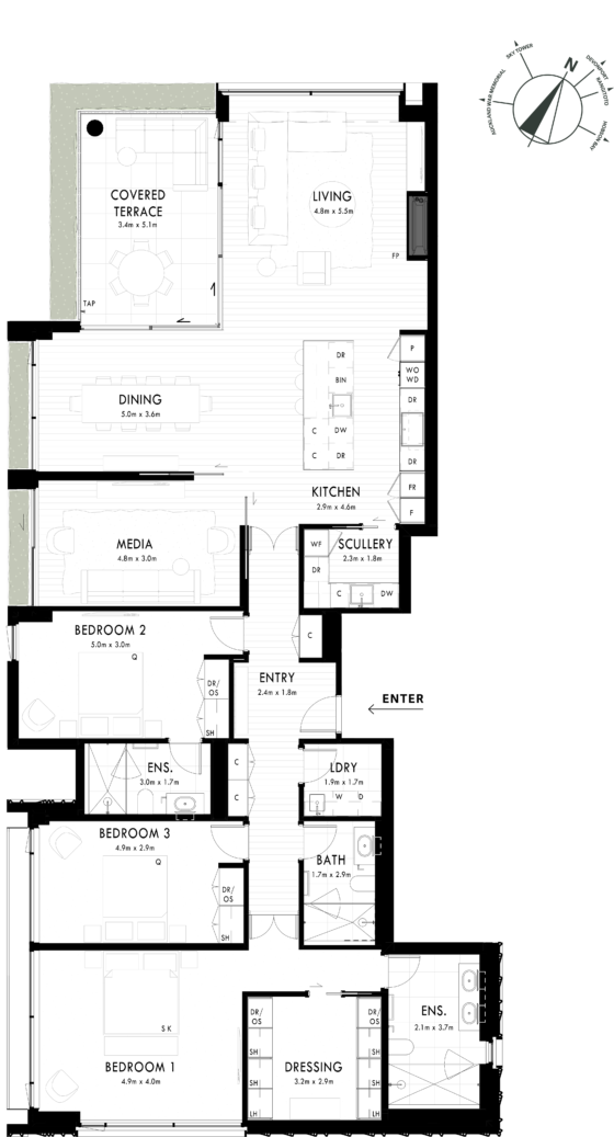 Floor Plan - Apartment 301 - One Saint Stephens, Parnell, Auckland