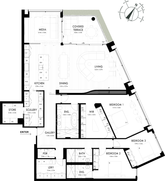 Floor Plan - Apartment 304 - One Saint Stephens, Parnell, Auckland