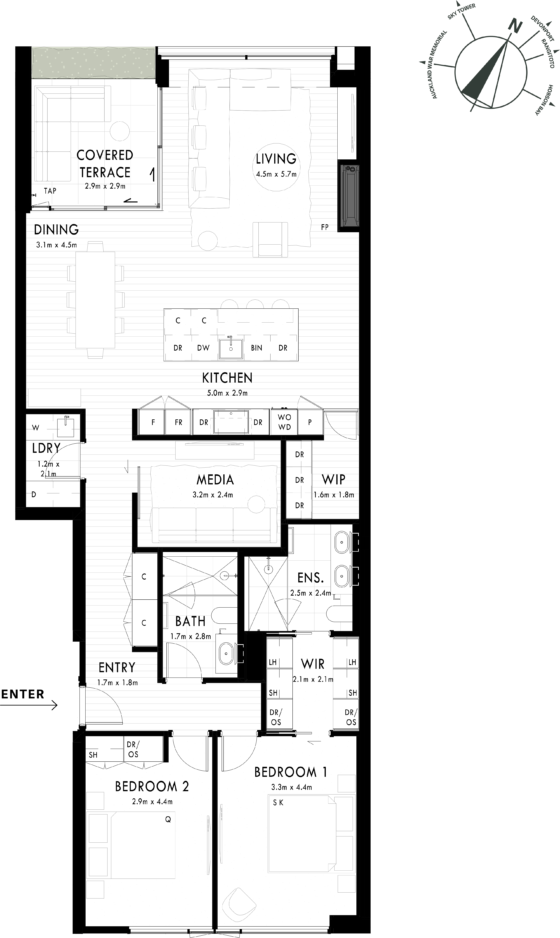 Floor Plan - Apartment 402 - One Saint Stephens, Parnell, Auckland