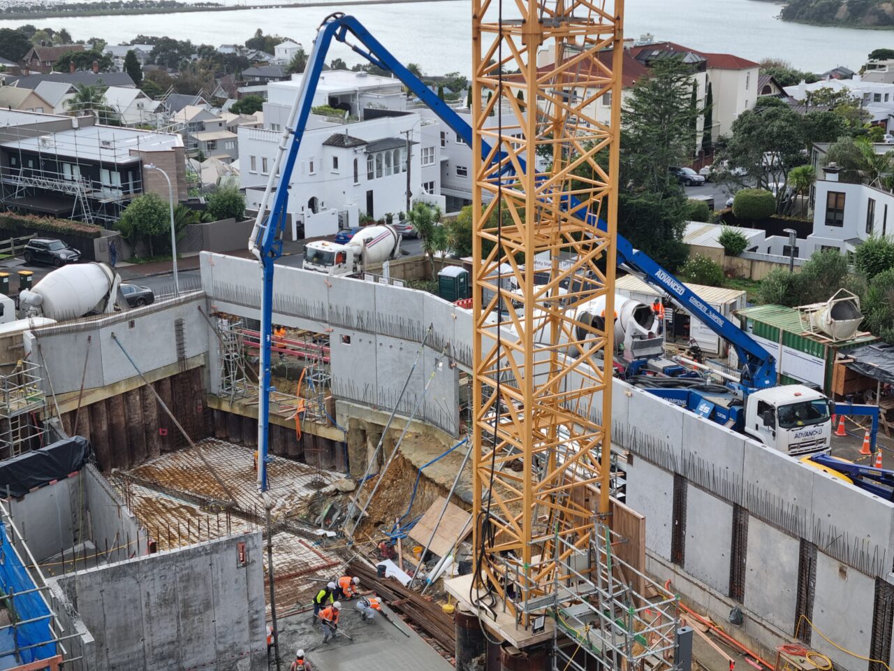 On-site, the team has been pouring huge volumes of concrete for the basement levels.