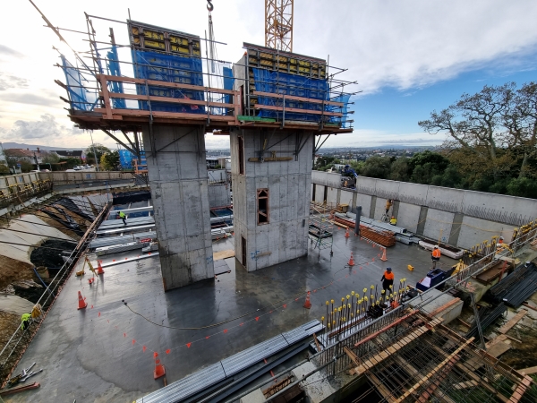 The team working on the in-situ concrete lift shafts and stairwells